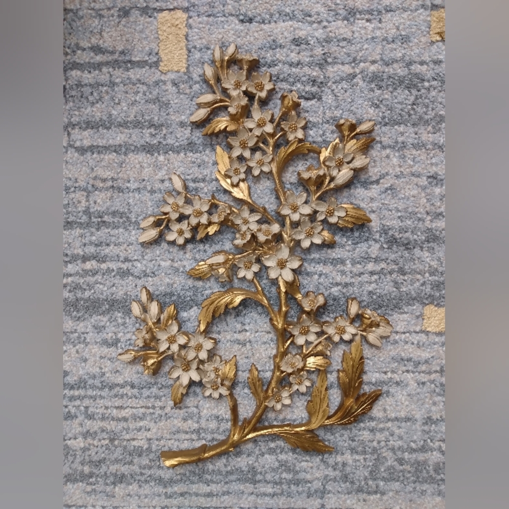 Vintage MCM Dart Ind Dogwood Blooms Branch Flowers Wall Decor Syroco Homco